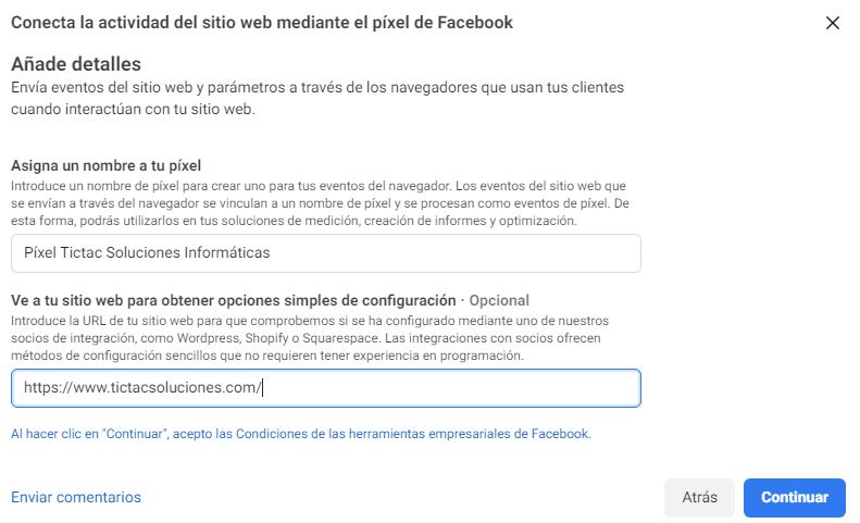Instalar píxel de Facebook Tictac Soluciones Valladolid Marketing Digital 
